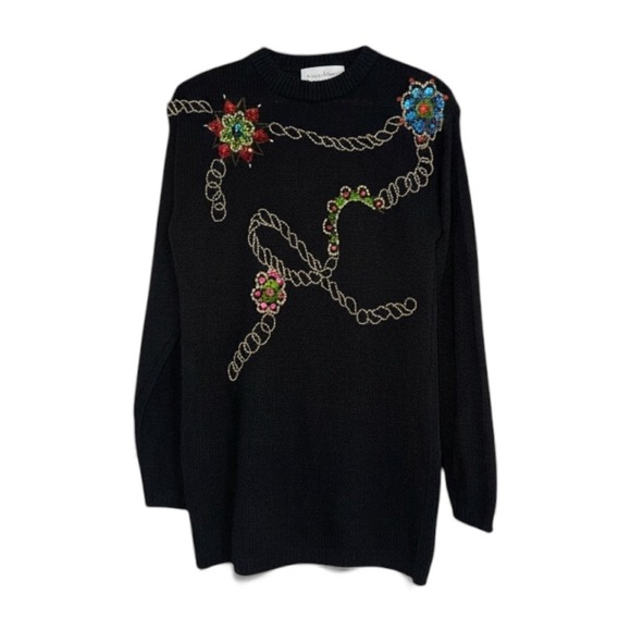 Jessica Roberts Vintage 80s/90s Holiday Embellished Floral Sweater Women's - Picture 3 of 10